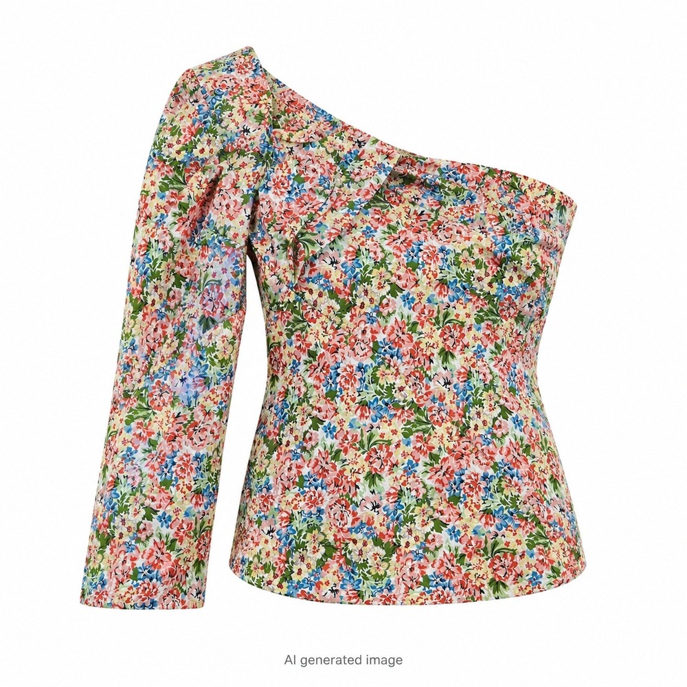 Zara Top Womens S Multi Floral One Shoulder Long Sleeve Asymmetric lightweight